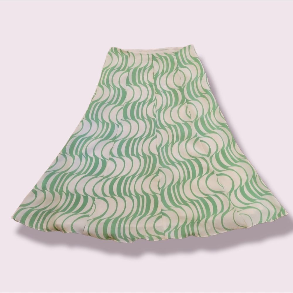 JOSEPHINE green & white lightweight flowy skirt | size petite 4